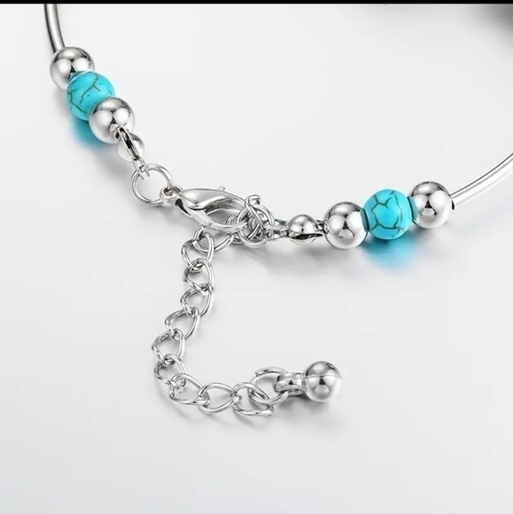 NWT Silver Plated Butterfly Bracelet with Natural Turquoise Beads - Picture 4 of 7